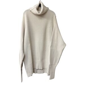 Free People Cream Chunky Knit Oversized Turtleneck Sweater Size S